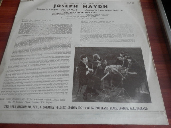 Joseph Haydn, The Schneider Quartet : Opus 77, Number 2 In F; Opus 103 In B Flat (LP)