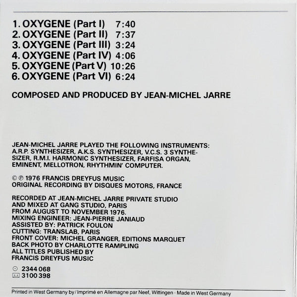 Jean Michel Jarre* : Oxygene (CD, Album, RP)