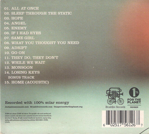Jack Johnson : Sleep Through The Static (CD, Album, Dig)