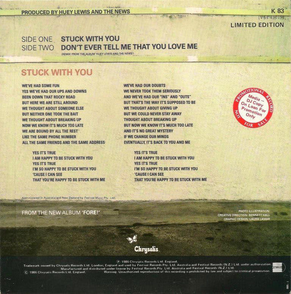 Huey Lewis And The News* : Stuck With You (7", Single, Ltd)