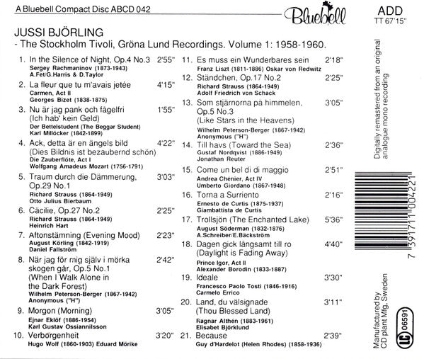 Jussi Björling : Gröna Lund Recordings Vol. 1 (CD, Comp)