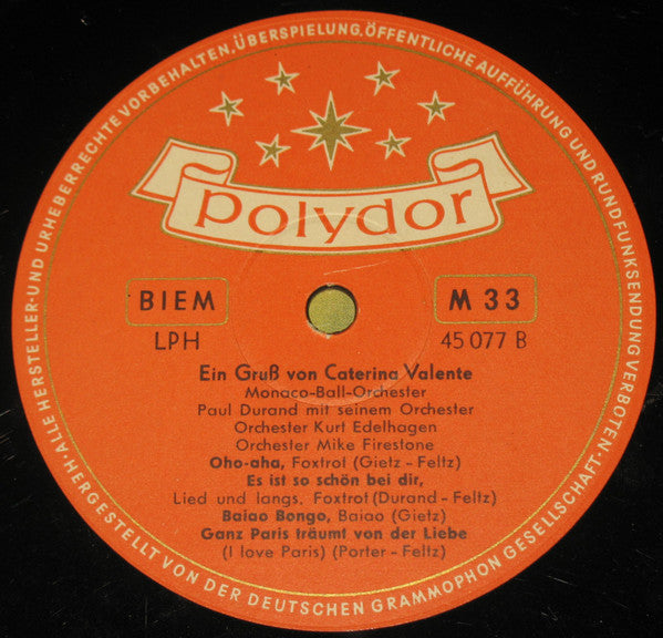 Caterina Valente : Ein Gruß Von Caterina Valente (10", Album, Mono)