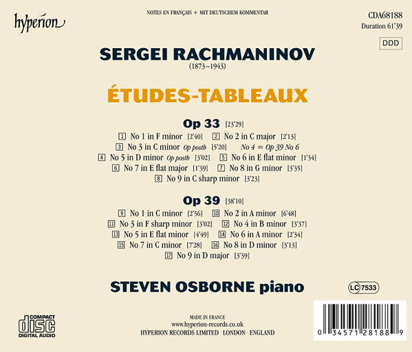 Rachmaninov*, Steven Osborne : Études-Tableaux (CD, Album)