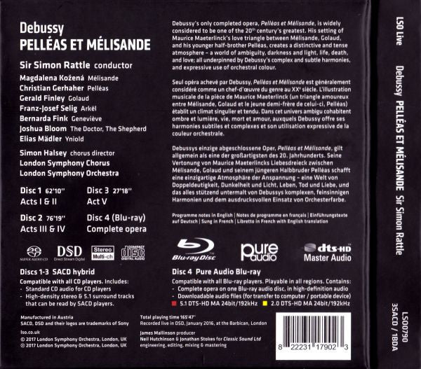 Claude Debussy - London Symphony Orchestra, Sir Simon Rattle, Magdalena Kožená, Christian Gerhaher, Gerald Finley : Pelléas Et Mélisande (3xSACD, Hybrid, Multichannel, Album + Blu-ray, Blu)