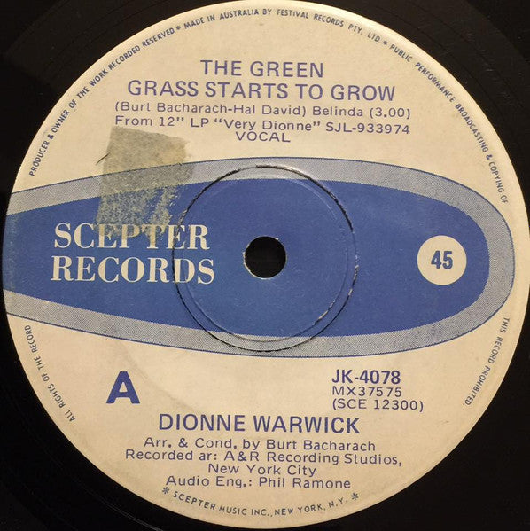 Dionne Warwick : The Green Grass Starts To Grow (7", Single)