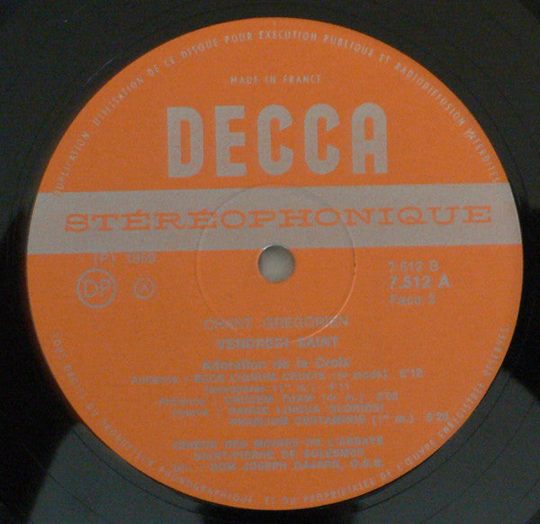 Chœur Des Moines De l'Abbaye Saint-Pierre De Solesmes, Dom J. Gajard O.S.B.* : Chant Grégorien - Vendredi Saint (LP, Album, Gat)