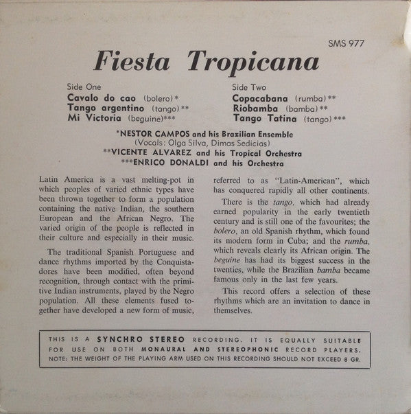 Various : Fiesta Tropicana - Dances From South America (7", EP, RE)
