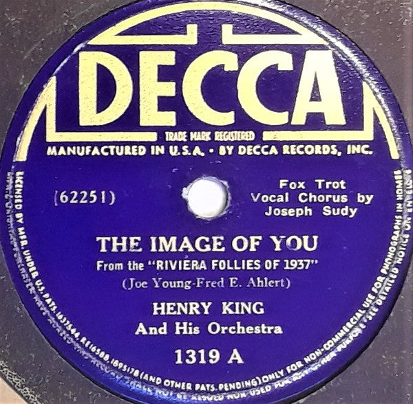 Henry King And His Orchestra : The Image Of You / Where Or When (Shellac, 10")