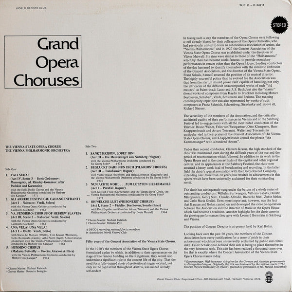Vienna State Opera Chorus*, Vienna Philharmonic Orchestra* : Grand Opera Choruses (LP, Comp, Club)