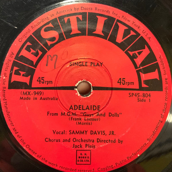 Sammy Davis Jr. : Adelaide (7", Single)