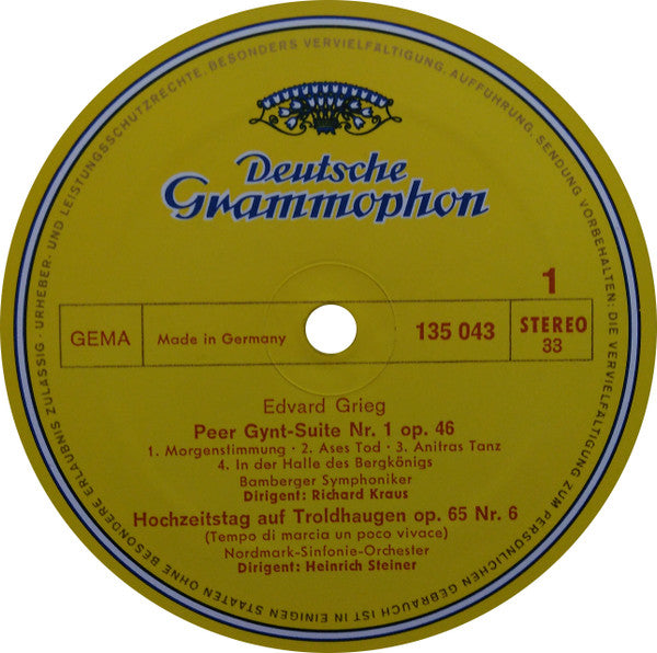 Edvard Grieg - Richard Kraus / Bamberger Symphoniker : Peer-Gynt-Suite Nr. 1&2 / Hochzeitstag Auf Troldhaugen / Huldigungsmarsch Aus »Sigurd Jorsalfar«  (LP, Album)