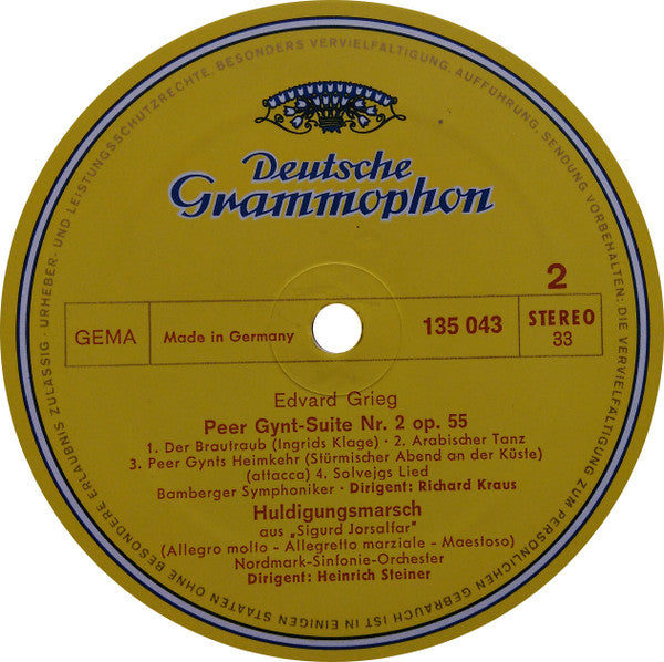 Edvard Grieg - Richard Kraus / Bamberger Symphoniker : Peer-Gynt-Suite Nr. 1&2 / Hochzeitstag Auf Troldhaugen / Huldigungsmarsch Aus »Sigurd Jorsalfar«  (LP, Album)