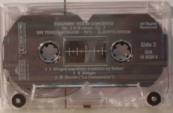 Niccolò Paganini, Yehudi Menuhin, Royal Philharmonic Orchestra, Alberto Erede : Violin Concertos 1 & 2 (Cass, RE)