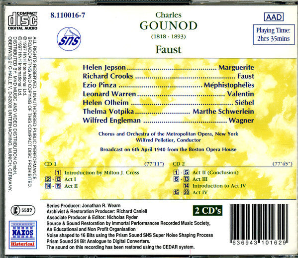 Gounod*, Helen Jepson, Richard Crooks (2), Ezio Pinza, Leonard Warren : Faust (2xCD, Album, RE, RM)