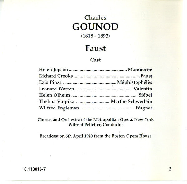 Gounod*, Helen Jepson, Richard Crooks (2), Ezio Pinza, Leonard Warren : Faust (2xCD, Album, RE, RM)