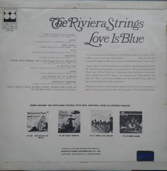 The Riviera Strings : Love Is Blue (LP, Album)