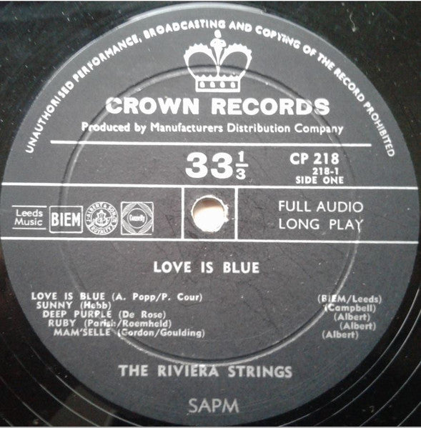 The Riviera Strings : Love Is Blue (LP, Album)