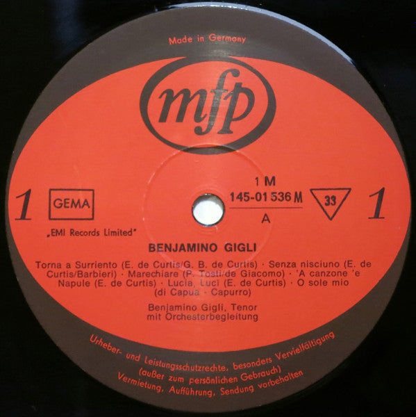 Beniamino Gigli : Unvergessene Tenöre (2xLP, Album, Comp, Mono)
