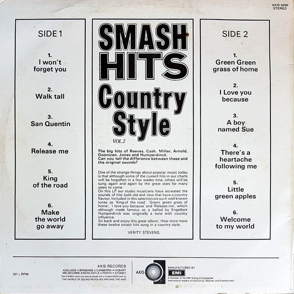 Unknown Artist : Smash Hits Country Style Vol. 2 (LP, Album)