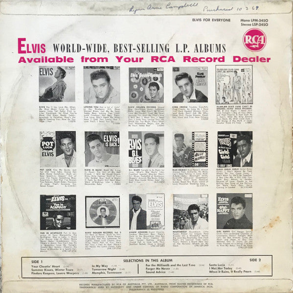 Elvis Presley : Elvis For Everyone! (LP, Album, Mono, Fli)