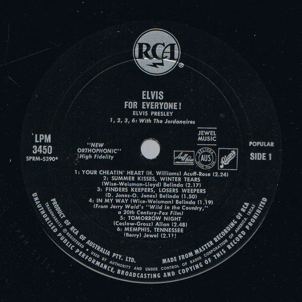 Elvis Presley : Elvis For Everyone! (LP, Album, Mono, Fli)
