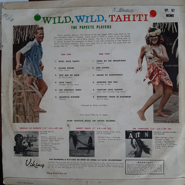 The Papeete Players : Wild, Wild, Tahiti (LP, Album)