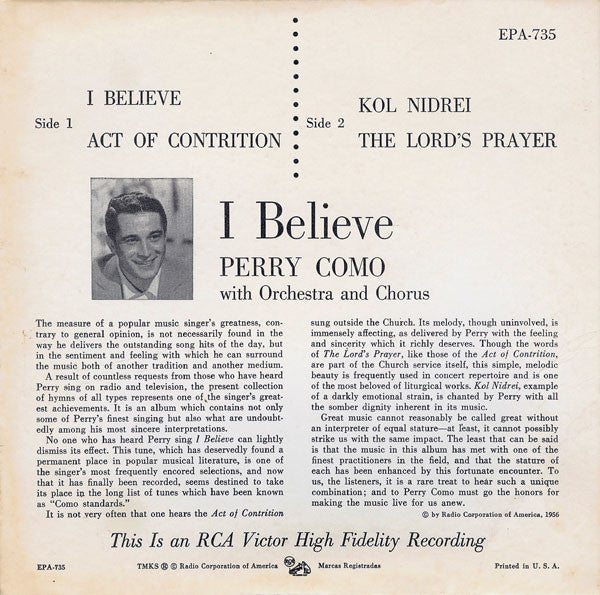 Perry Como : I Believe (7", EP)