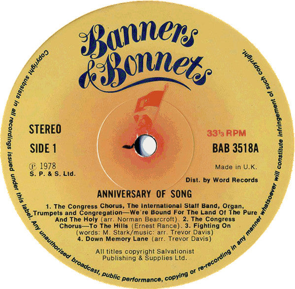 The Festival Chorus* & Trumpeters*, International Staff Band Of The Salvation Army : Anniversary Of Song (LP, Album)