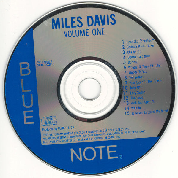 Miles Davis : Volume 1 (CD, Comp, RE, Cap)