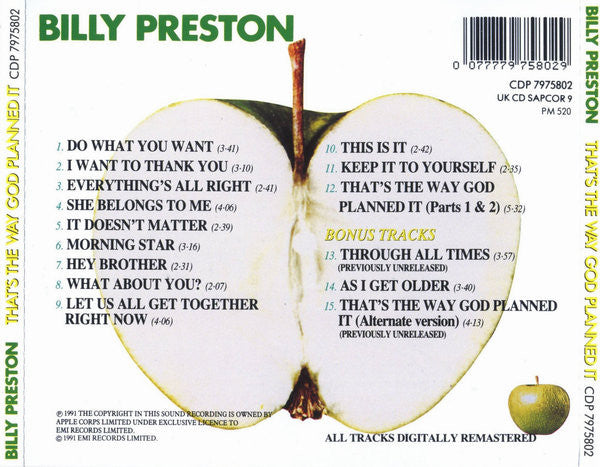 Billy Preston : That's The Way God Planned It (CD, Album, RE, RM)
