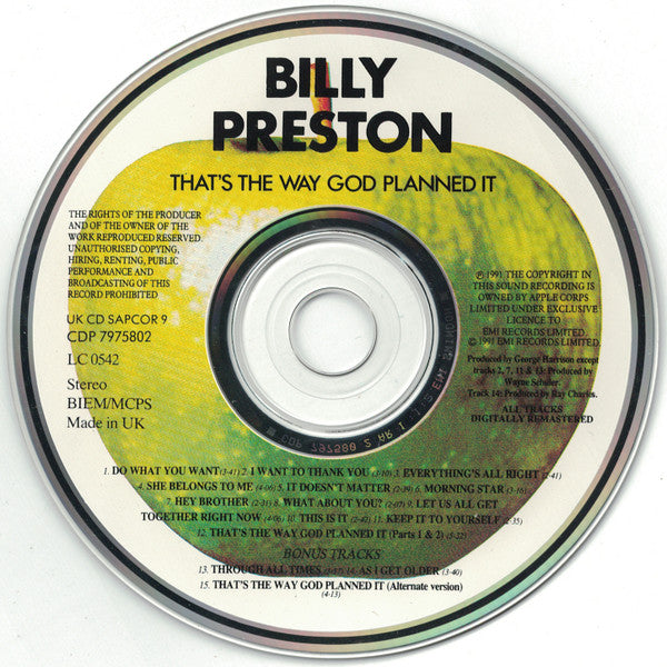 Billy Preston : That's The Way God Planned It (CD, Album, RE, RM)