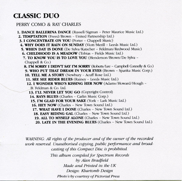 Perry Como, Ray Charles : Classic Duo (CD, Album, Comp)