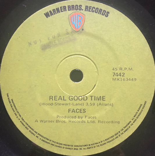 Faces (3) : Real Good Time (7", Single)