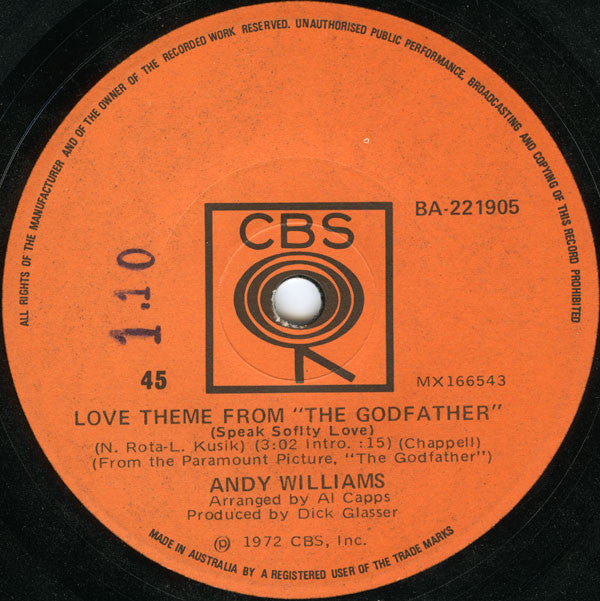 Andy Williams : Love Theme From "The Godfather" (Speak Softly Love) (7", Single)
