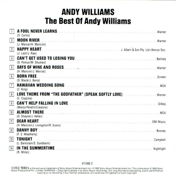 Andy Williams : The Best Of Andy Williams (CD, Comp, RE)