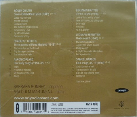 Barbara Bonney, Malcolm Martineau, Samuel Barber, Leonard Bernstein, Benjamin Britten, Aaron Copland, Charles Griffes, Roger Quilter : My Name Is Barbara (CD)