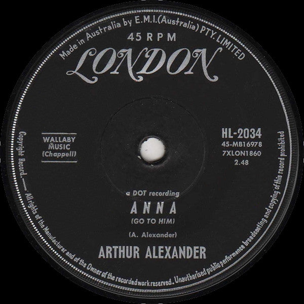 Arthur Alexander : Anna (Go To Him) / I Hang My Head And Cry (7", Single)