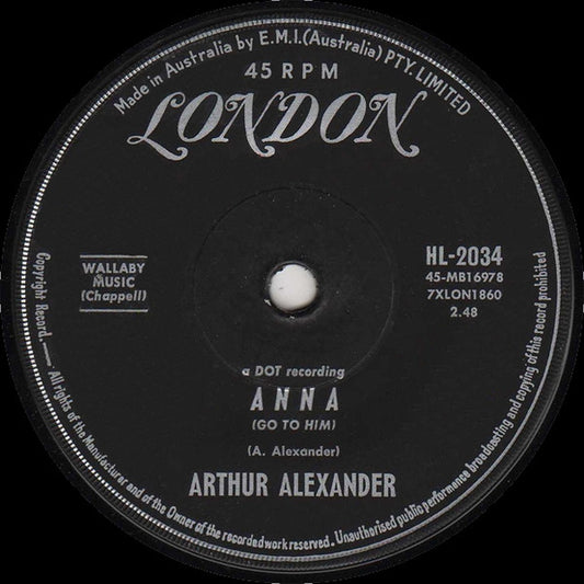 Arthur Alexander : Anna (Go To Him) / I Hang My Head And Cry (7", Single)