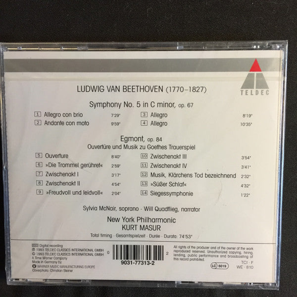 Beethoven*, New York Philharmonic Orchestra*, Masur*, Sylvia McNair, Will Quadflieg : Symphony No. 5 / Egmont (CD, RE)