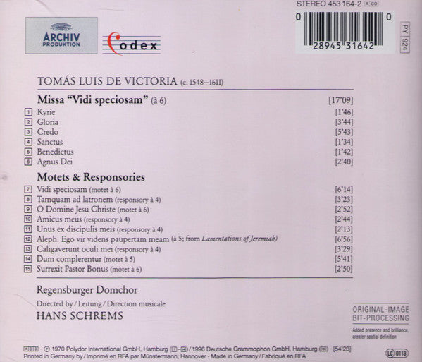 Tomás Luis De Victoria - Regensburger Domchor, Hans Schrems : Missa Vidi Speciosam. Motets & Responsories (CD)