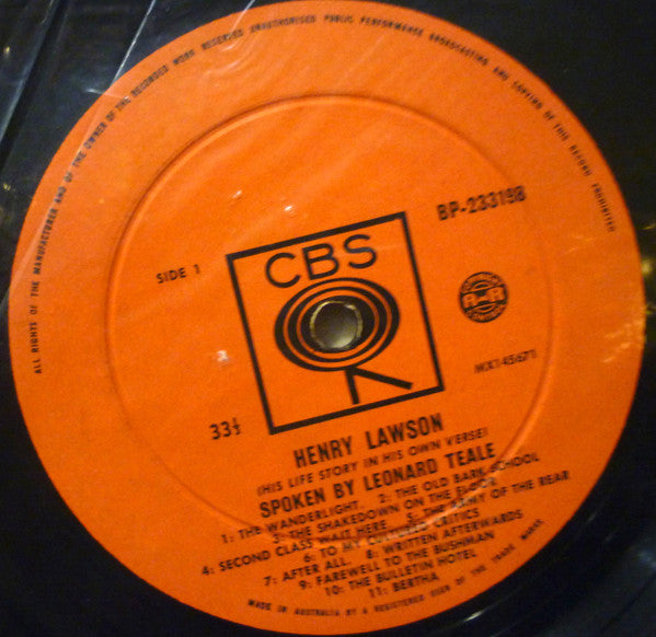 Henry Lawson Spoken By Leonard Teale : His Life Story In His Own Verse (LP, Album, Mono)