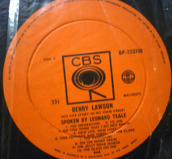 Henry Lawson Spoken By Leonard Teale : His Life Story In His Own Verse (LP, Album, Mono)