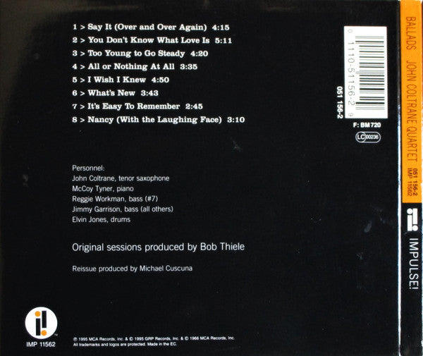 The John Coltrane Quartet With McCoy Tyner, Jimmy Garrison & Elvin Jones : Ballads (CD, Album, RE, RM, Dig)