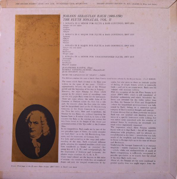 Bach*, Rampal*, Robert Veyron-Lacroix : Flute Sonatas, Vol. II (LP, Album, Mono, Club, Gat)