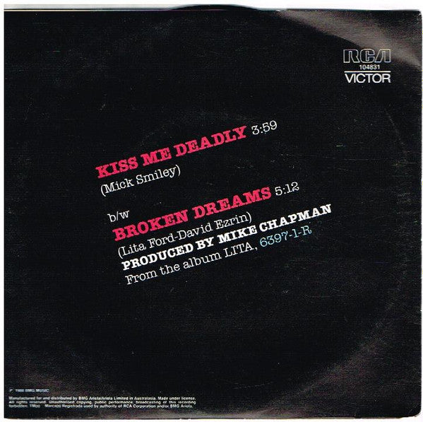 Lita Ford : Kiss Me Deadly (7", Single, Bro)