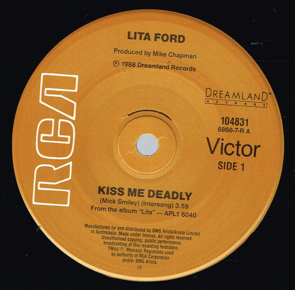 Lita Ford : Kiss Me Deadly (7", Single, Bro)