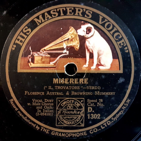 Florence Austral & Browning Mummery (2) : Miserere / Ai Nostri Monti Ritorneremo (Shellac, 12")