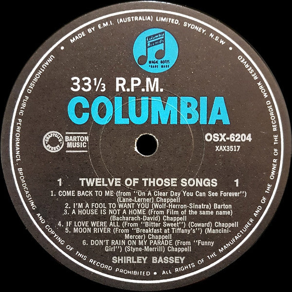 Shirley Bassey : 12 Of Those Songs (LP, Album, Mono)