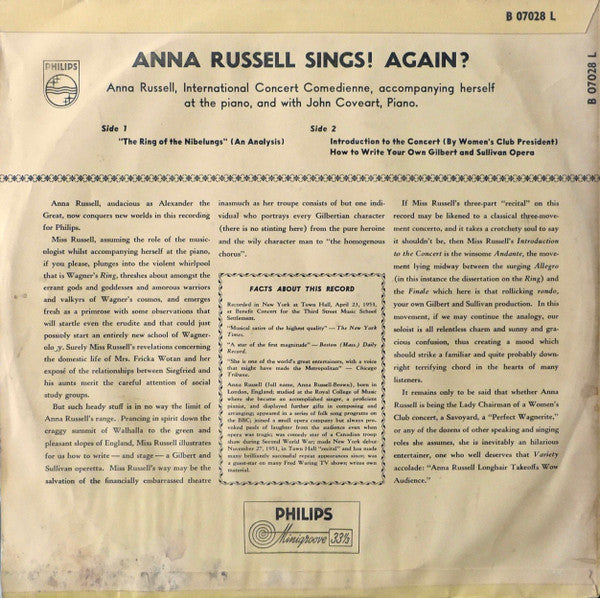 Anna Russell : Anna Russell Sings! Again? (LP, Album, Mono)