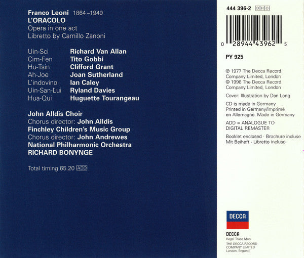 Franco Leoni - Joan Sutherland •  Tito Gobbi •  Richard Van Allan •  Ryland Davies •  Clifford Grant •  Huguette Tourangeau •  Richard Bonynge : L´Oracolo (CD, Album, RE, RM)